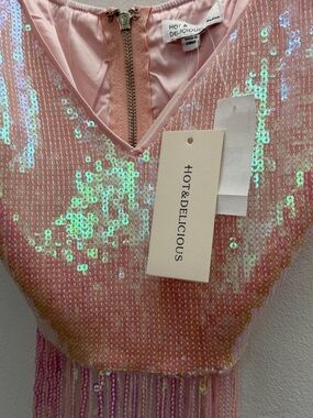 Hot & Delicious Pink Iridescent Sequin Fringe Top